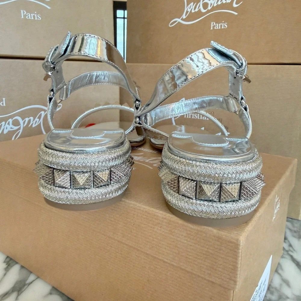 Christian Louboutin Women's Pyrasand 30 studded mirrored leather sandals EU 38.5